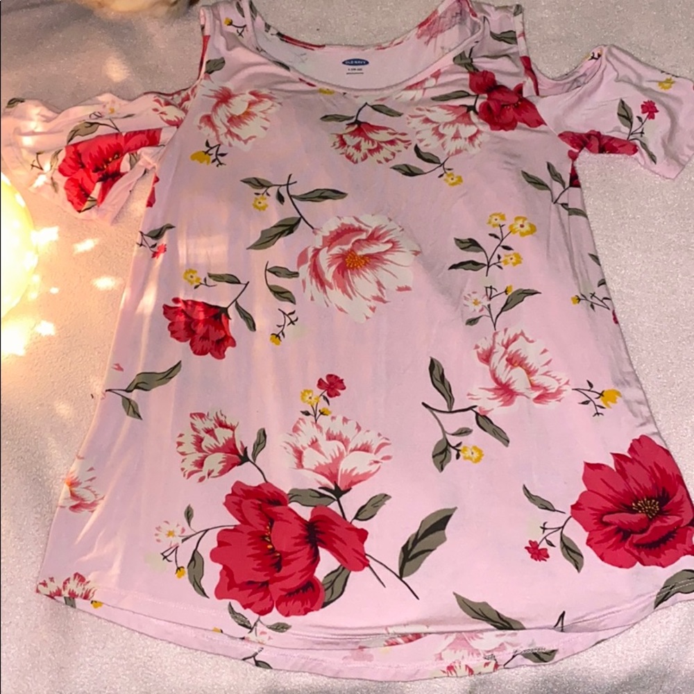 pink shirt with flowers